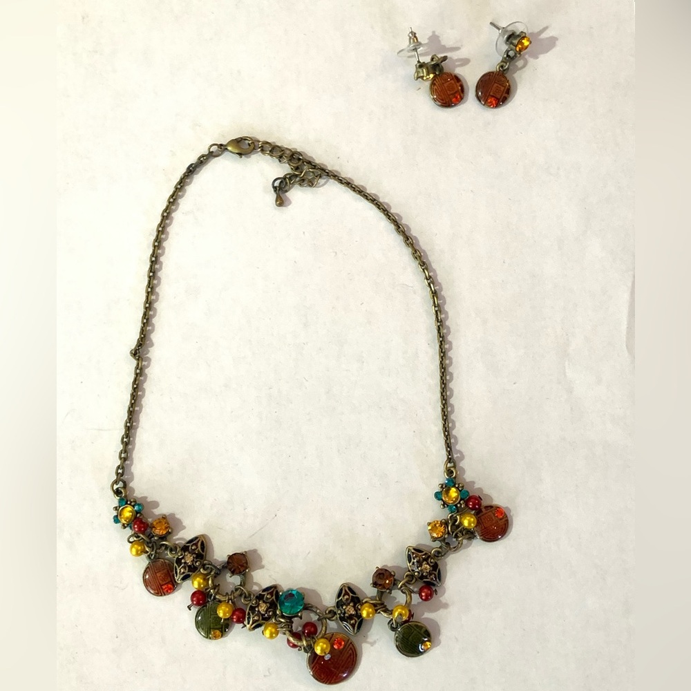 Enamel necklace and matching earrings